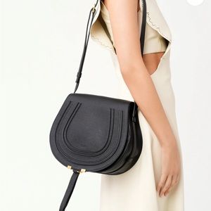 Authentic Chloe Marcie Medium Saddle Shoulder Bag in Black